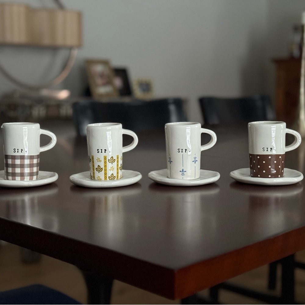 Rae Dunn by Magenta FULL SET espresso/demitasse “sip” collection.  Rare find!